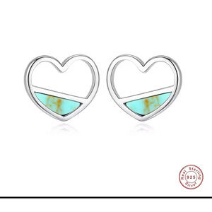 NEW Heart‎ Earrings, White Gold Plated Sterling Turquoise , 9cm x 1cm